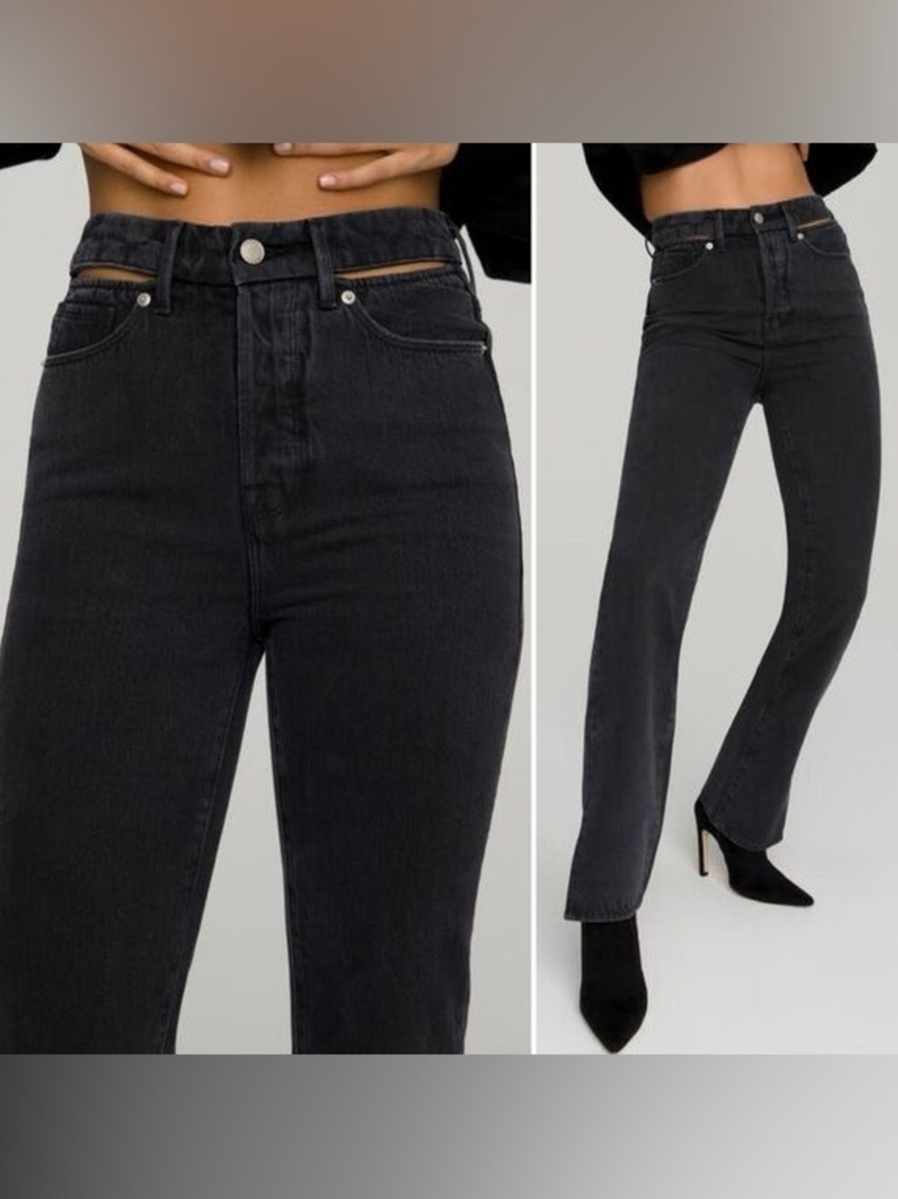 Good American Good Boy Jeans 28 Black High Rise Straight Leg NWT